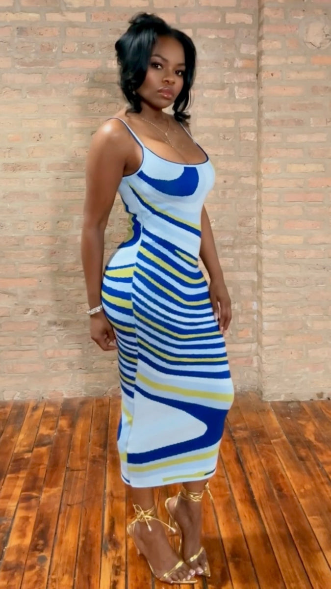 Swirl Knit Midi Dress - Blue Thrifty Girl Online Swirl Knit Midi Dress - Blue Thrifty Girl Online
