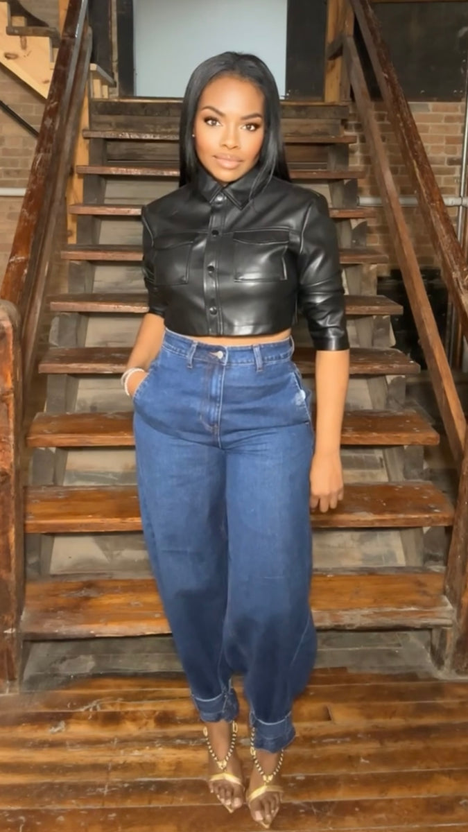 Vegan Leather Cropped Jacket - BLACK – Thrifty Girl Online