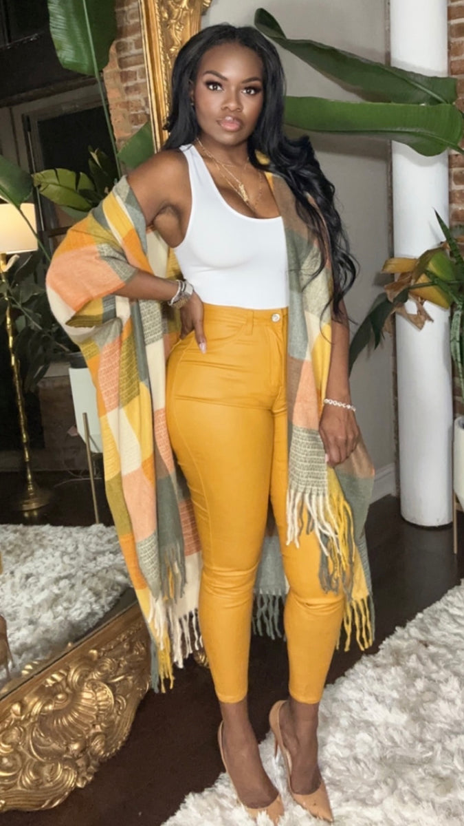 High Waist Vegan Leather Pants - Mustard