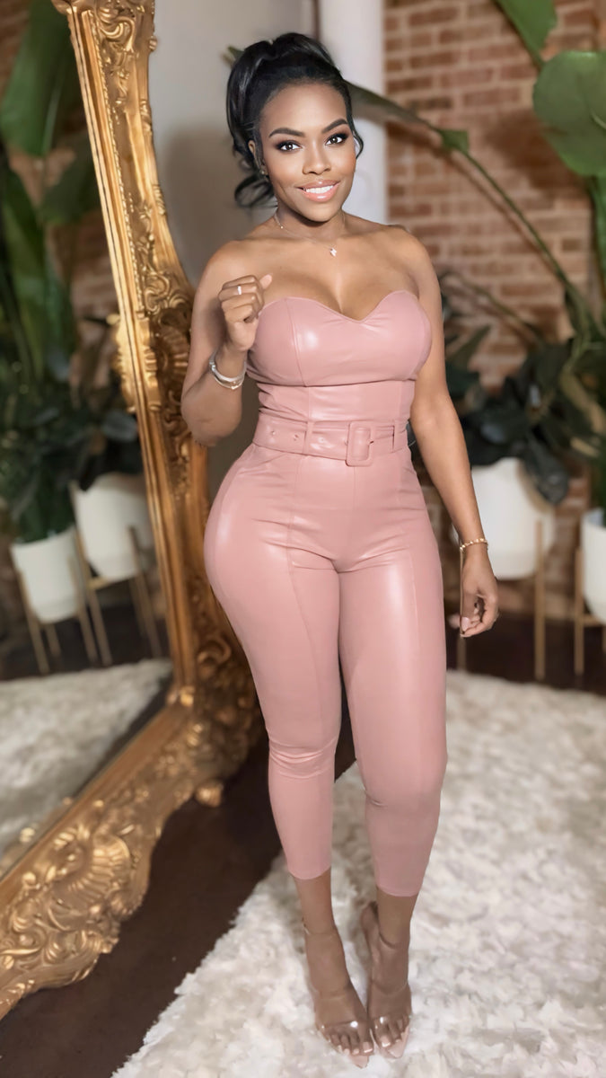 Sweetheart Vegan Leather Jumpsuit - Mauve – Thrifty Girl Online