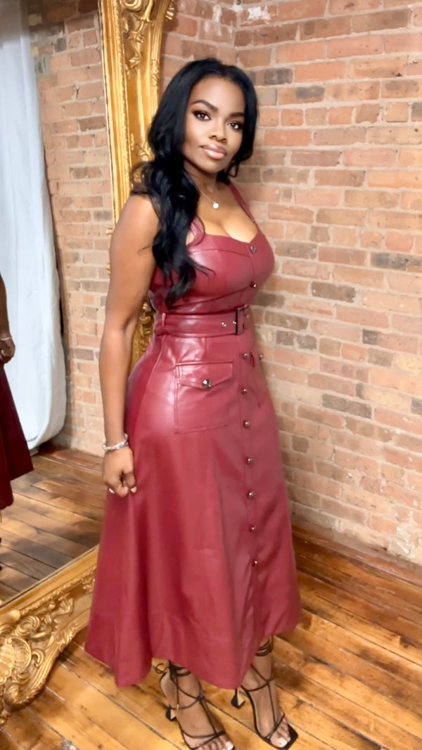 Hey Babe - Vegan Leather Midi Dress (PREORDER - ESTIMATED SHIP DATE - (10/10-10/25)