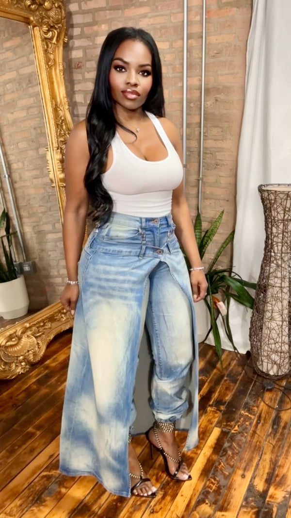 High Rise Vintage Wash Skirt Jeans (PREORDER - Estimated Ship Date 12/18-12/28)