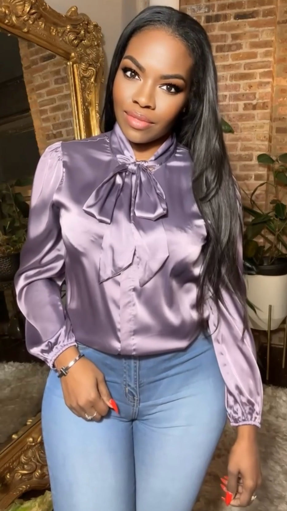 トップス S satin bow tie blouse theredthread 71vNz44TwIL._AC_UY350_.jpg