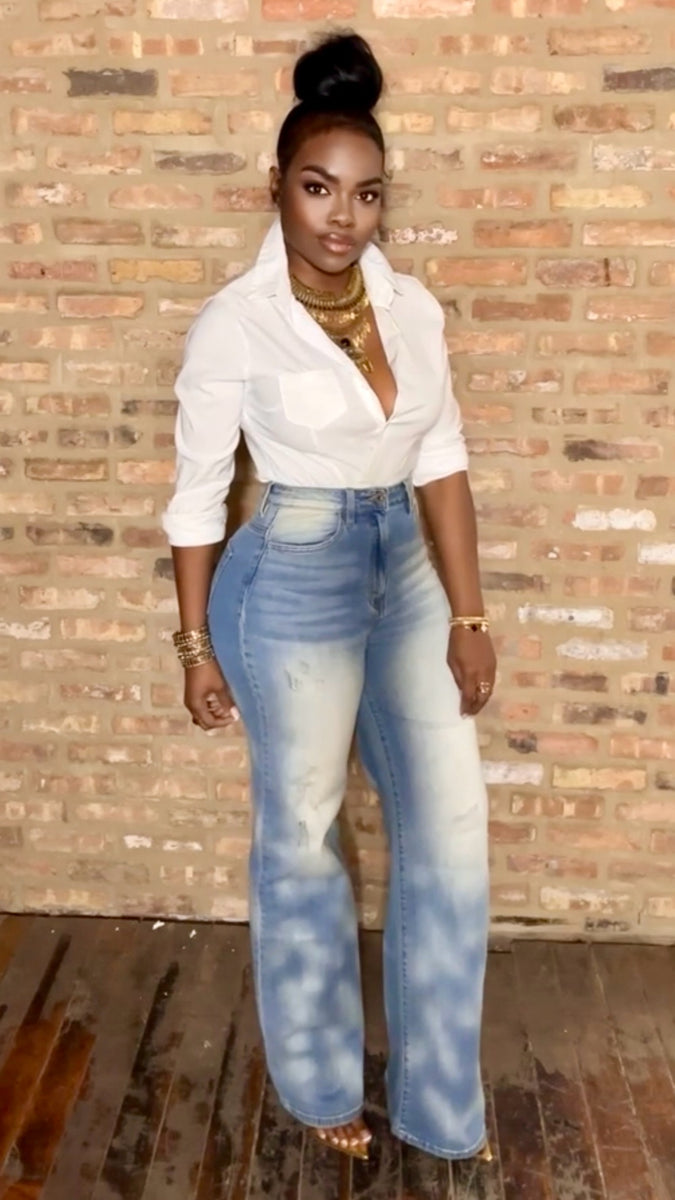 Loisa High Waisted Vintage Wash Wide Leg Jeans