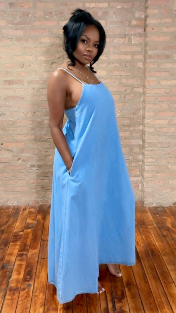 Denim Open Back Maxi – Thrifty Girl Online
