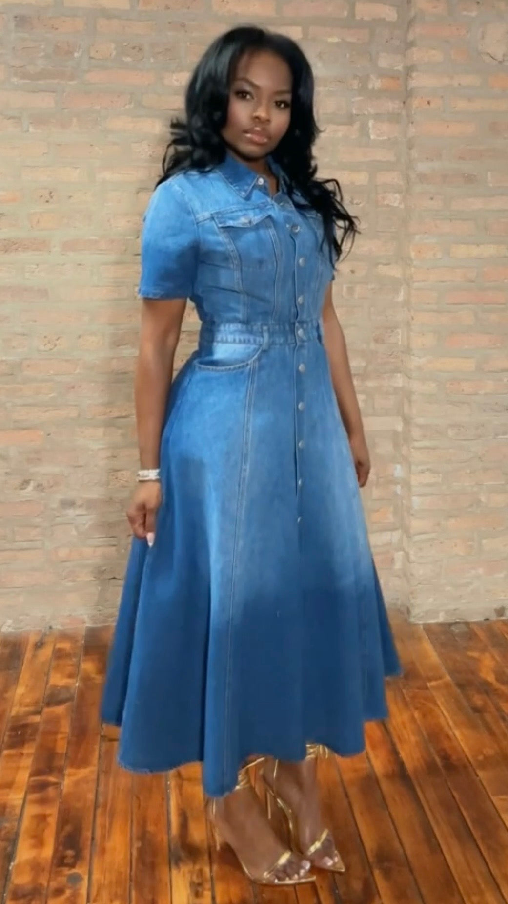 Denim Snap Down Midi Dress Thrifty Girl Online Denim Snap Down Midi Dress Thrifty Girl Online