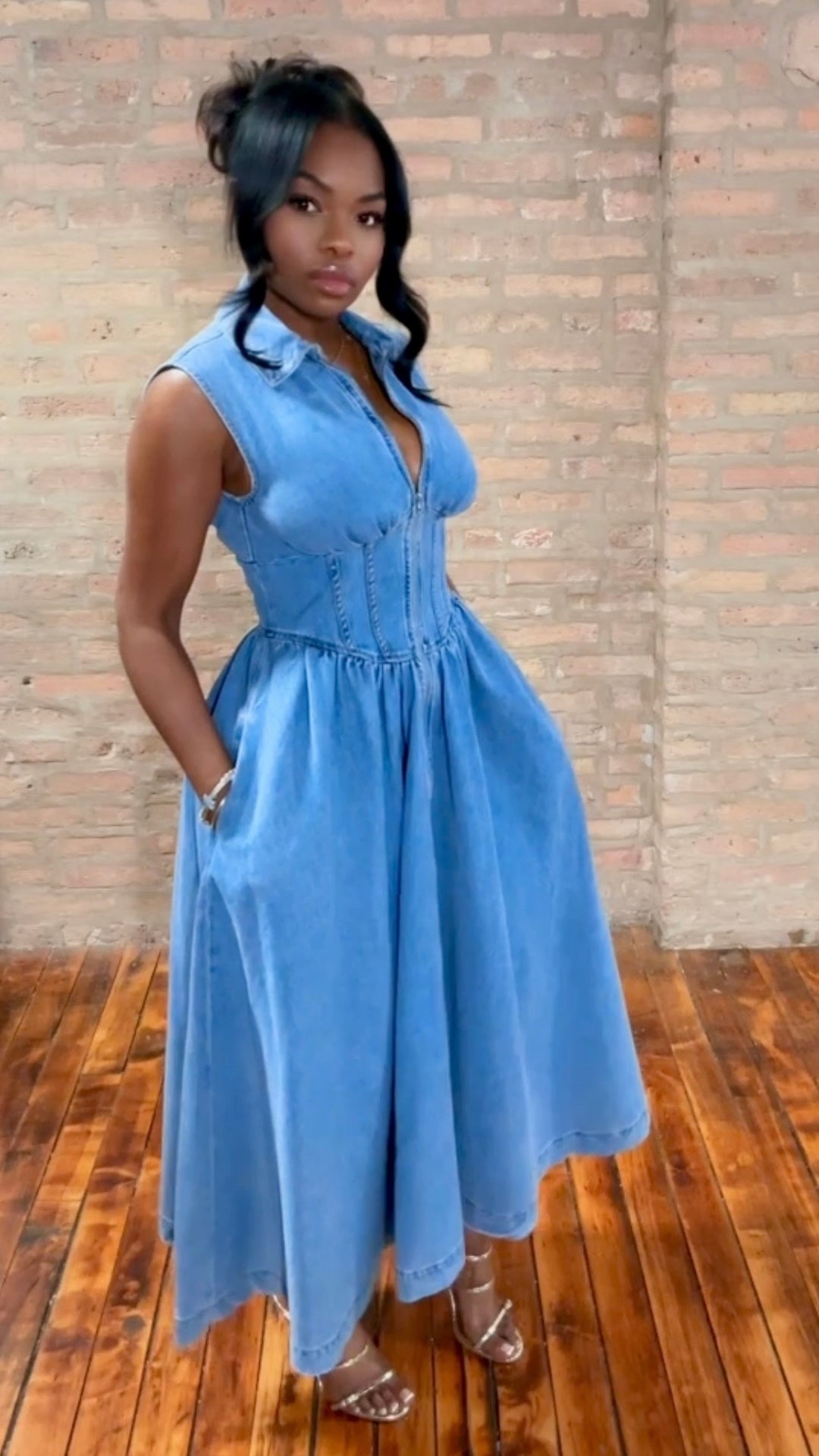 wood wood denim dress Taylor Denim Dress Dogwood Cloth