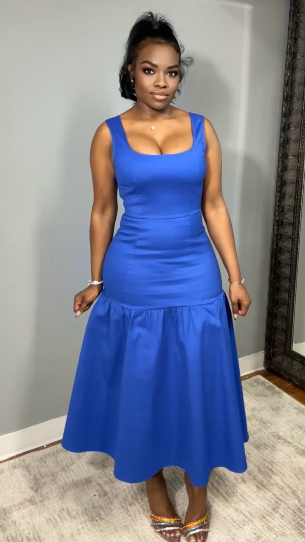 Flirty & Fabulous - Royal Blue Ruffle Dress Thrifty Girl Online Flirty & Fabulous - Royal Blue Ruffle Dress Thrifty Girl Online