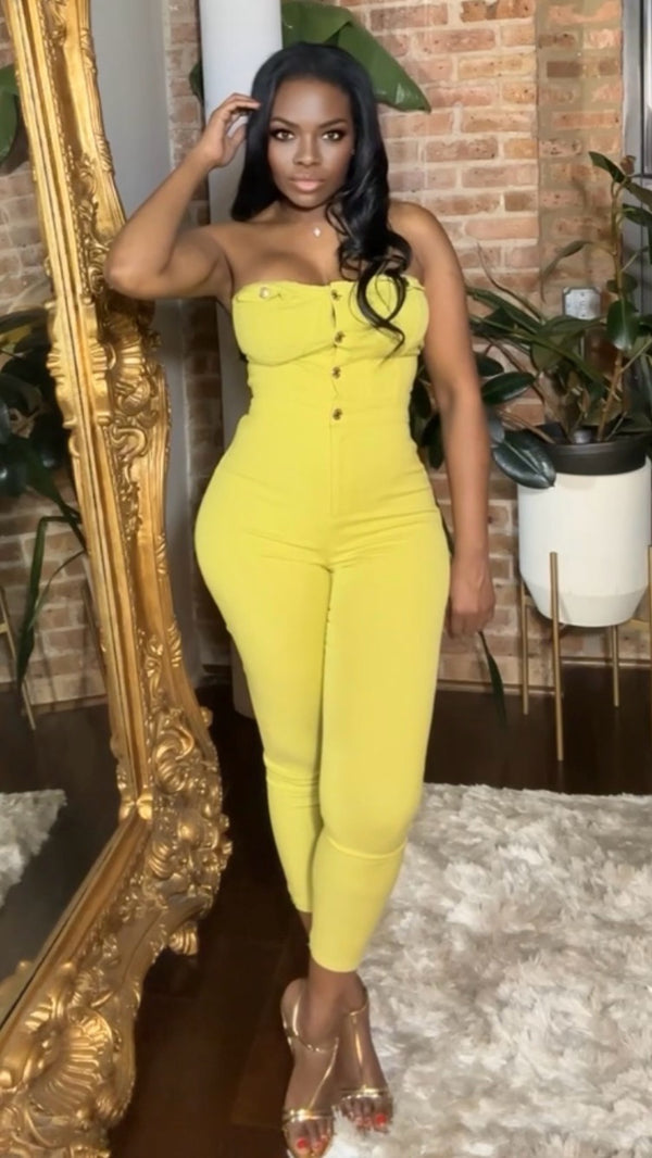 Strapless Denim Jumpsuit - Lime (PREORDER - ESTIMATED SHIP DATE 2/25 - 3/20)