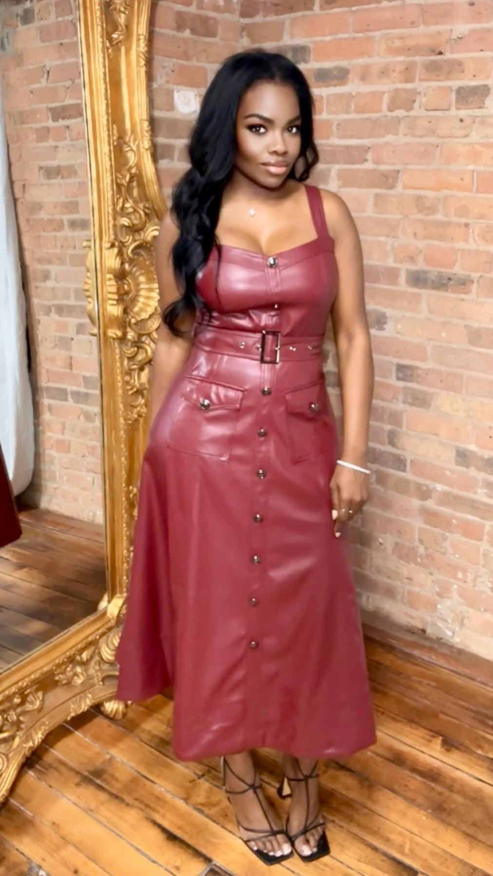 Hey Babe - Vegan Leather Midi Dress Thrifty Girl Online Hey Babe - Vegan Leather Midi Dress Thrifty Girl Online