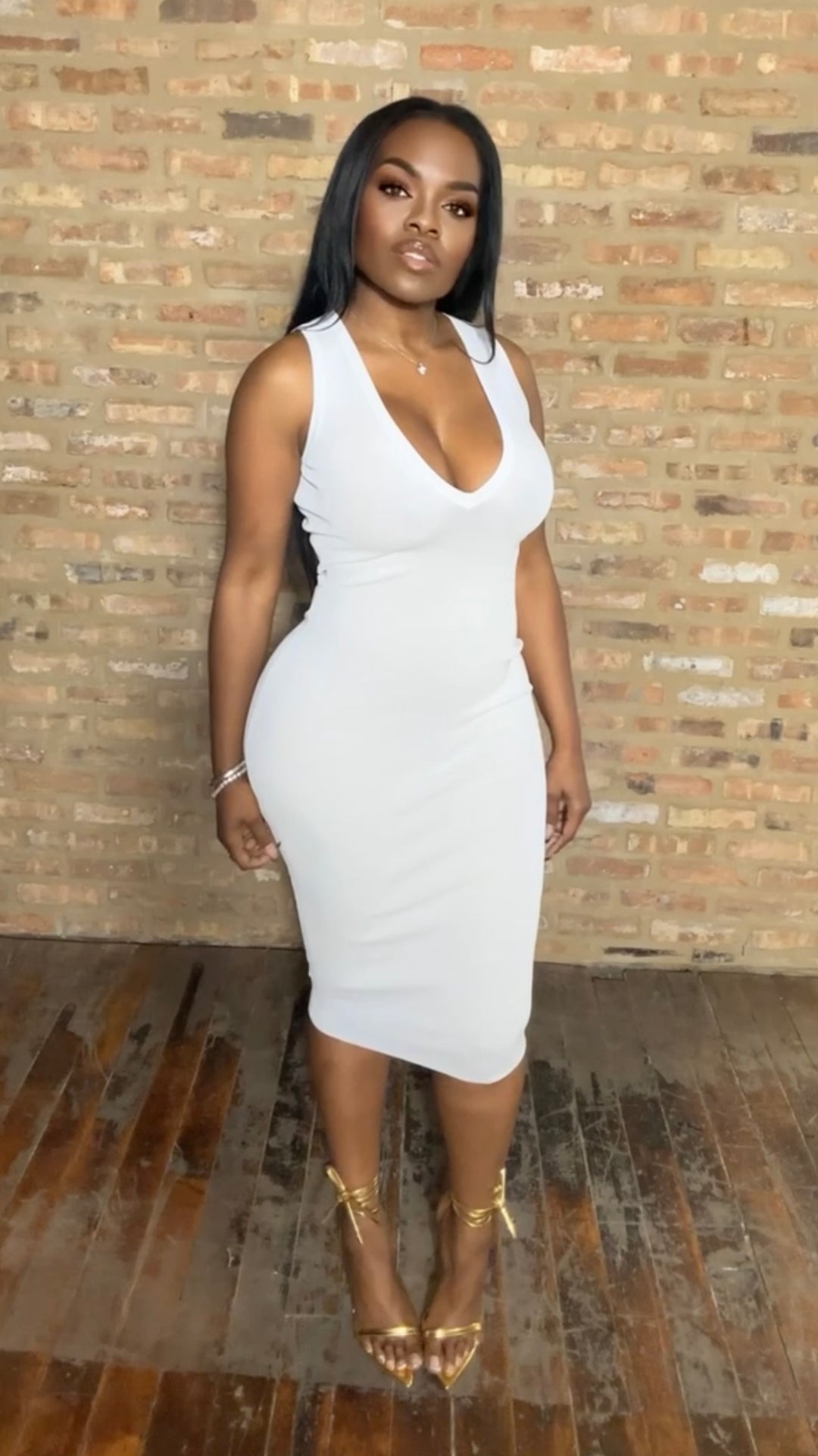 v neck white dress midi Phenomenal V-Neck Midi Dress