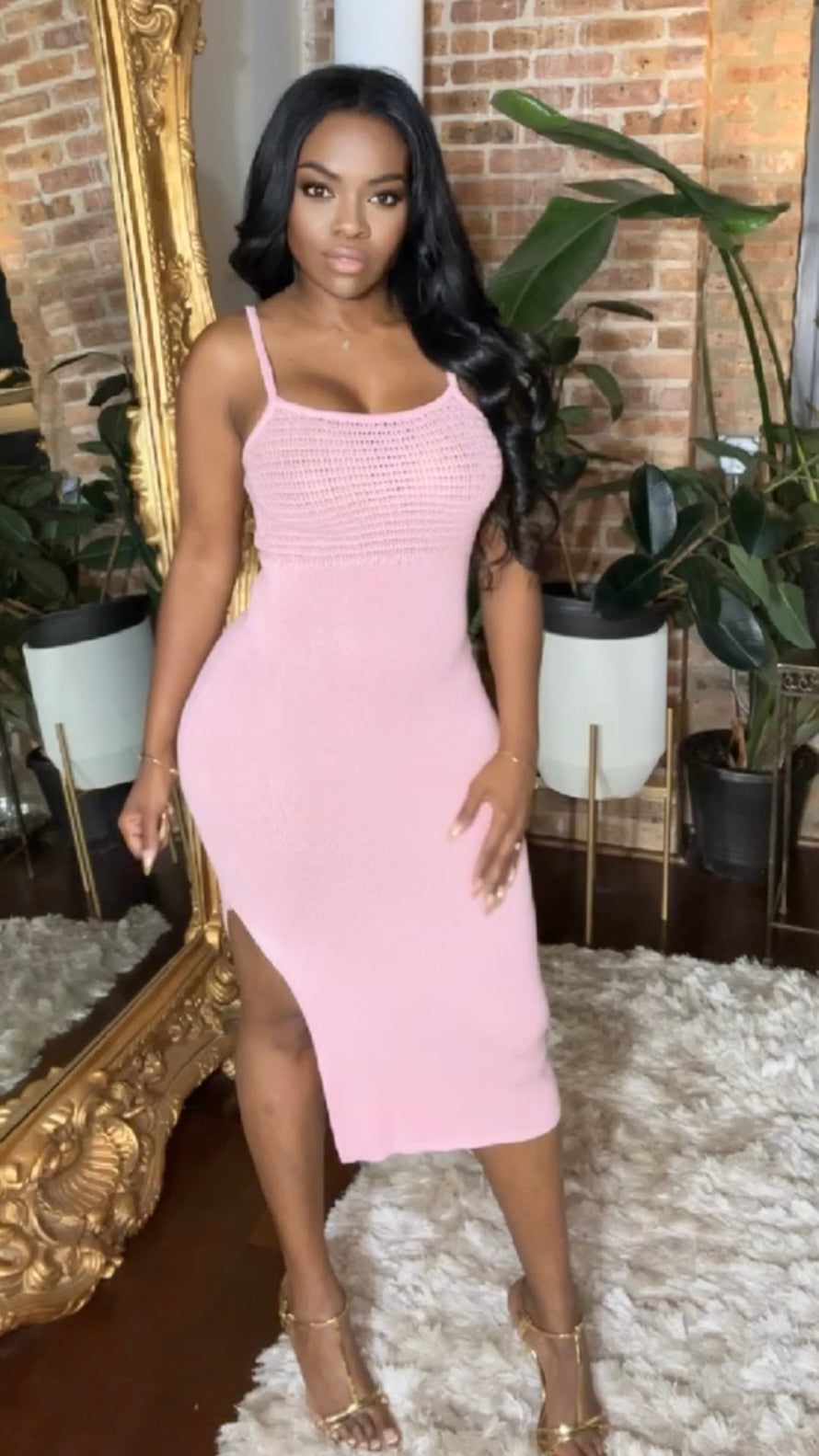 knee length dresses for ladies Hot Pink Knit Midi Dress – Gabi Swimwear main image 1
