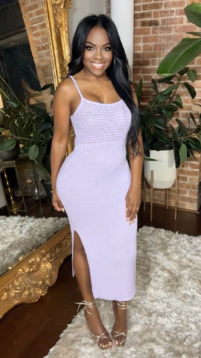 lilac ribbed midi dress LPA Delaire Button Off Midi Dress in Lavender