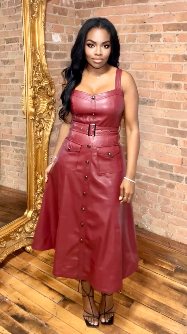 Hey Babe - Vegan Leather Midi Dress (PREORDER - ESTIMATED SHIP DATE - (10/10-10/25)