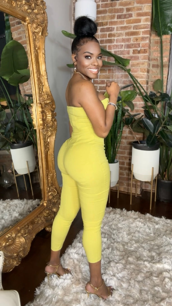 Strapless Denim Jumpsuit - Lime (PREORDER - ESTIMATED SHIP DATE 2/25 - 3/20)