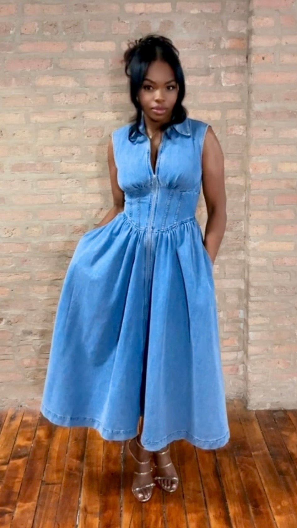 midi dress in denim Take Your Chance Blue Dress, Small - The Mint Julep Boutique The Janelle Midi Dress in denim blue blends Western Whistles Sleeveless Denim Midi Dress