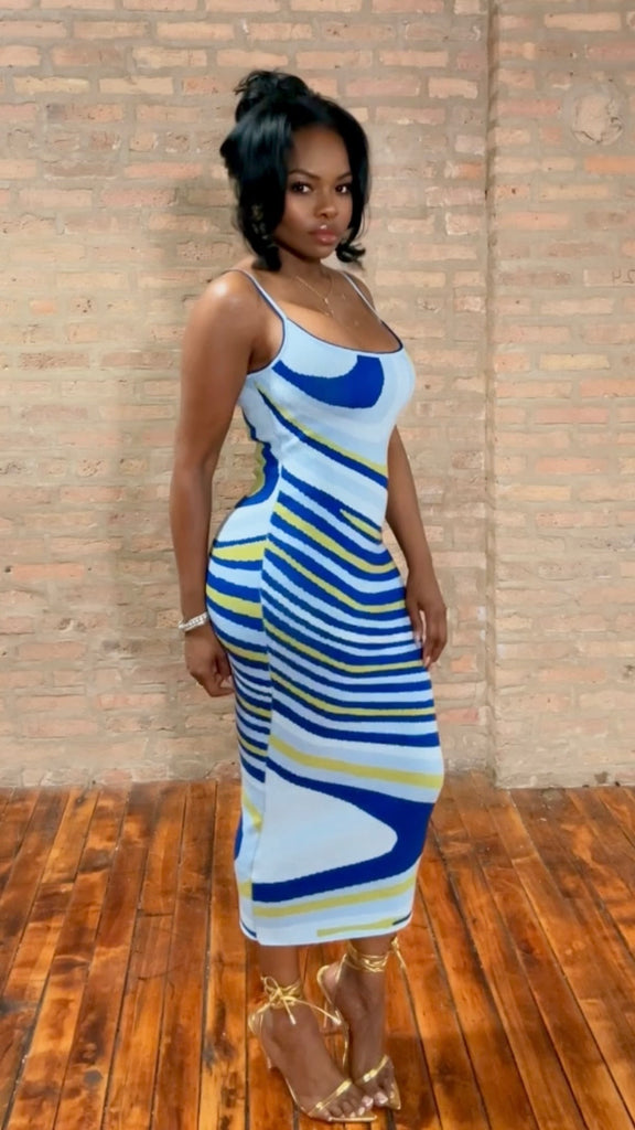 Swirl Knit Midi Dress - Blue Thrifty Girl Online Swirl Knit Midi Dress - Blue Thrifty Girl Online