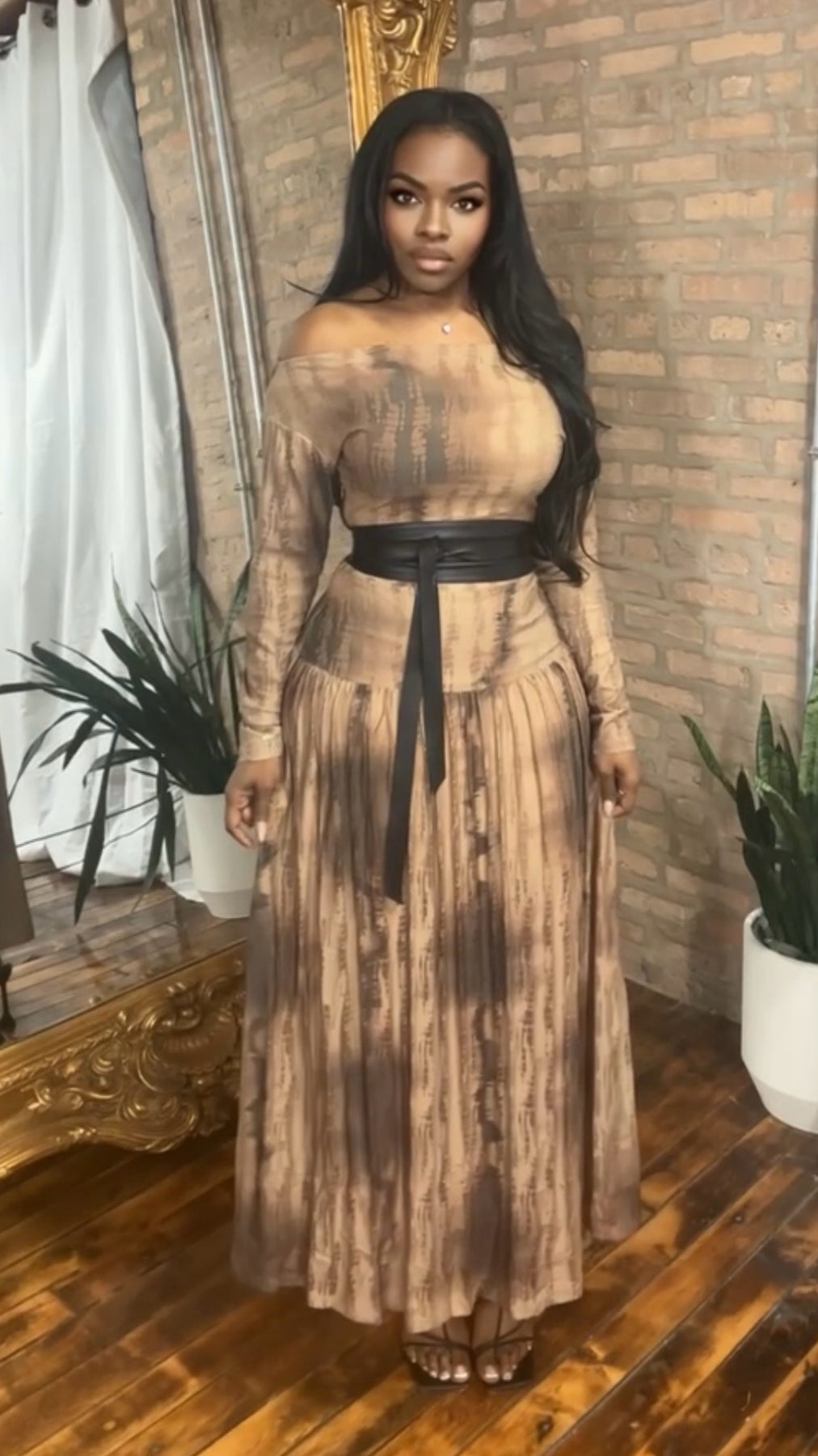 Burnout Long Sleeve Maxi Dress - Brown Thrifty Girl Online Burnout Long Sleeve Maxi Dress - Brown Thrifty Girl Online